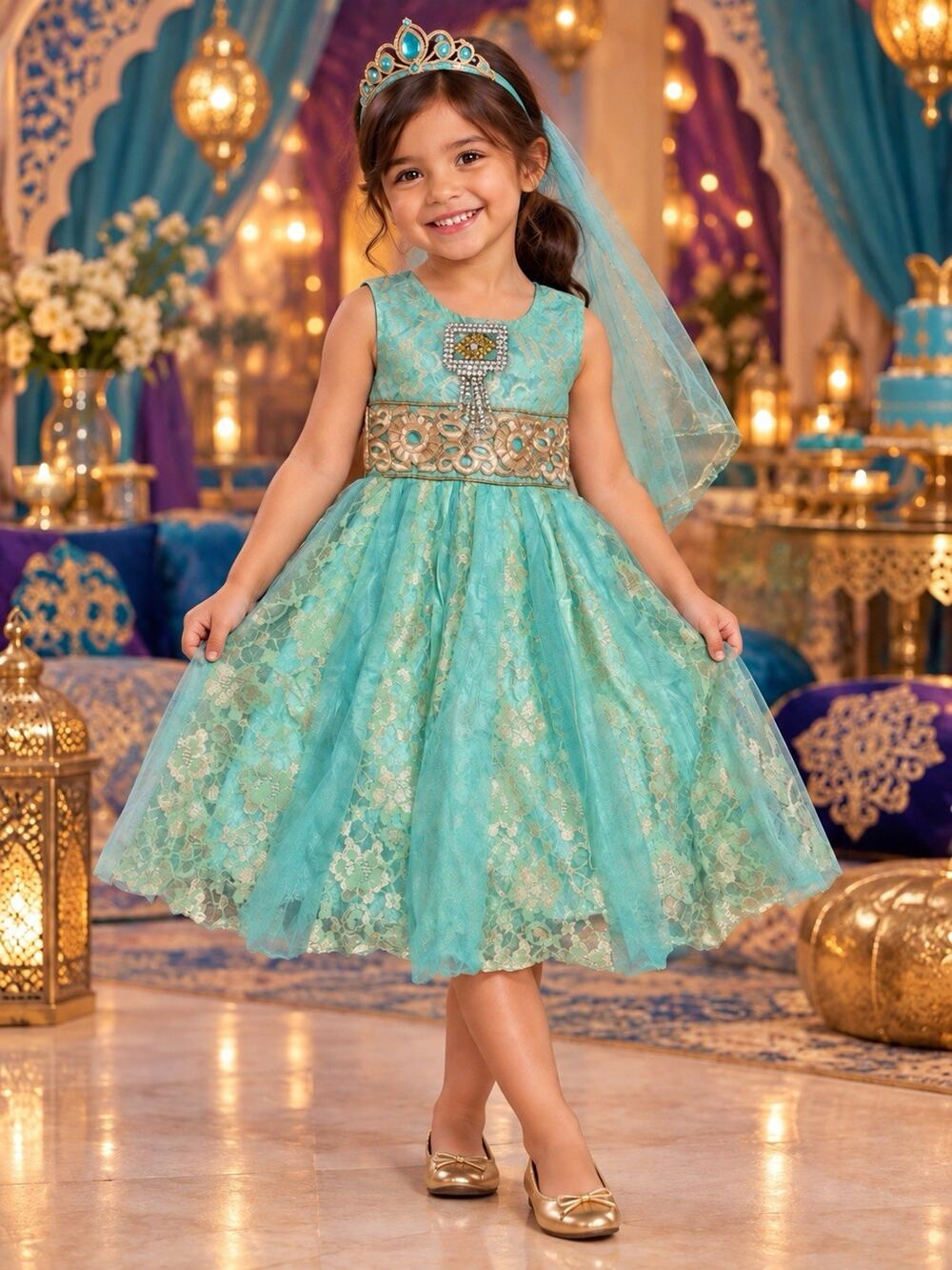 Princess Jasmine Indian Dress Girls Halloween Costume Dance Dress Only 3-4